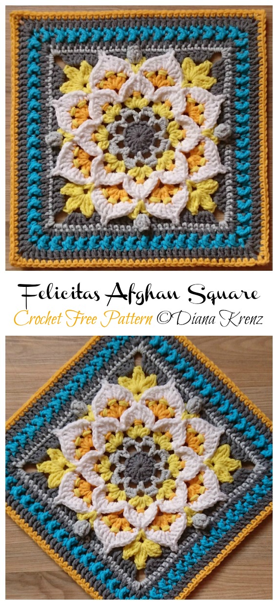 Felicitas Afghan Square Crochet Free Pattern - Afghan #Block; Square Free #Crochet; Patterns