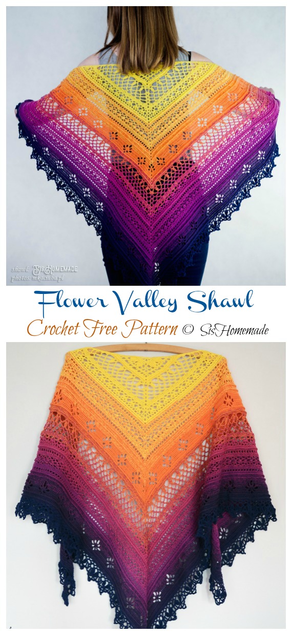 Flower Valley Shawl Crochet Free Pattern - Women Lace #Shawl; Free #Crochet; Patterns