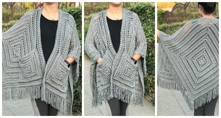 Lazy Diamond Boho Pocket Shawl Crochet Free Pattern [Video