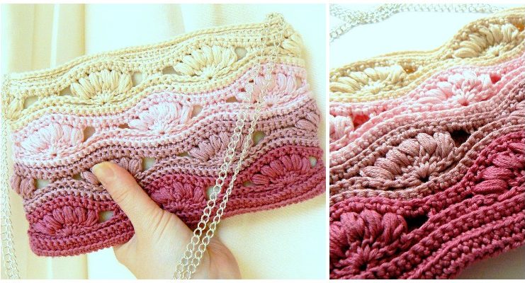 Puff Shell Clutch Crochet Free Pattern - #Clutch; Purse Bag Free #Crochet; Patterns