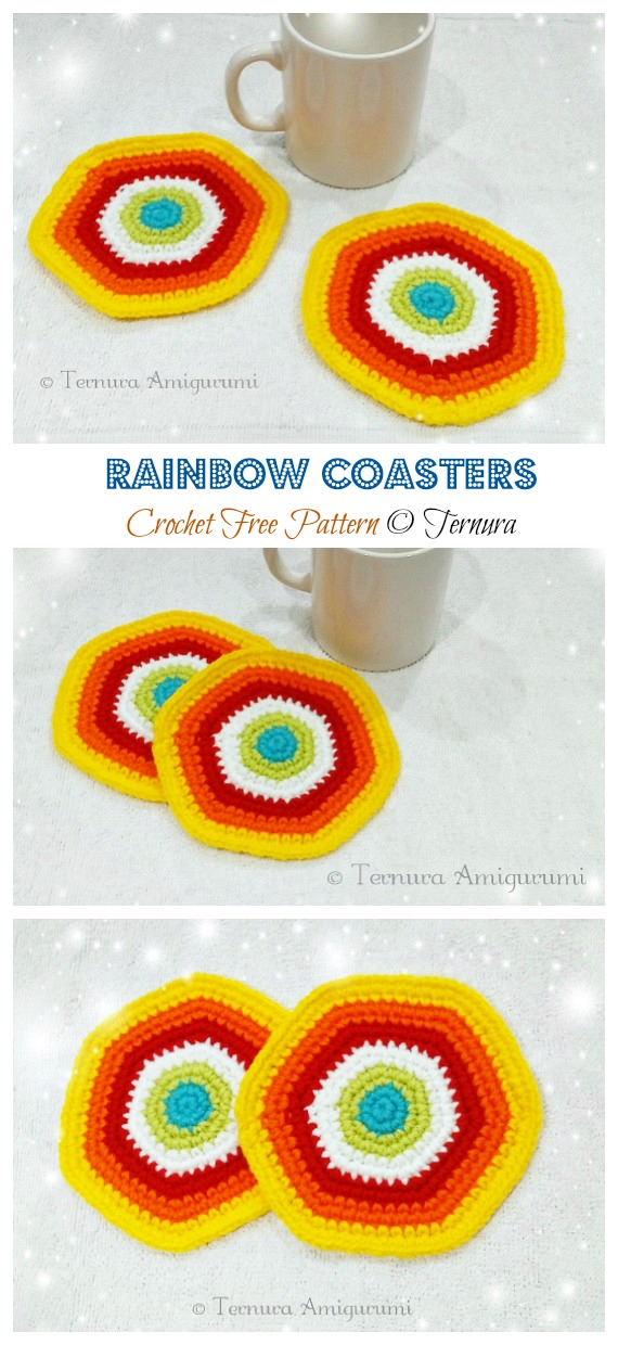 Rainbow Coaster Crochet Free Patterns - Easy #Crochet Coaster Free Patterns