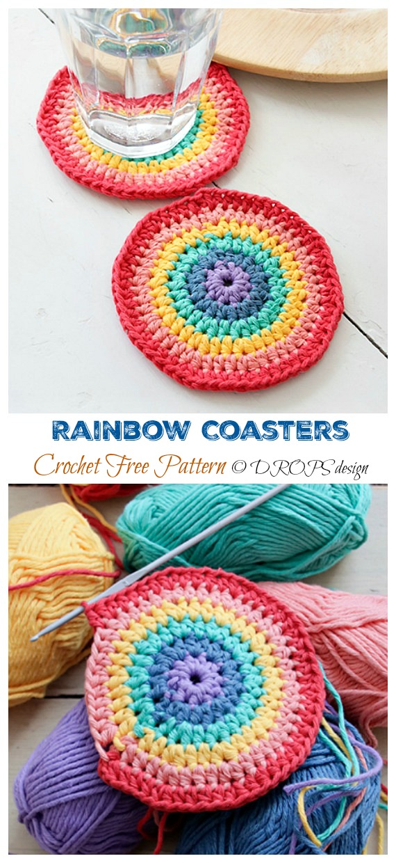 Rainbow Coaster Crochet Free Patterns - Easy #Crochet Coaster Free Patterns