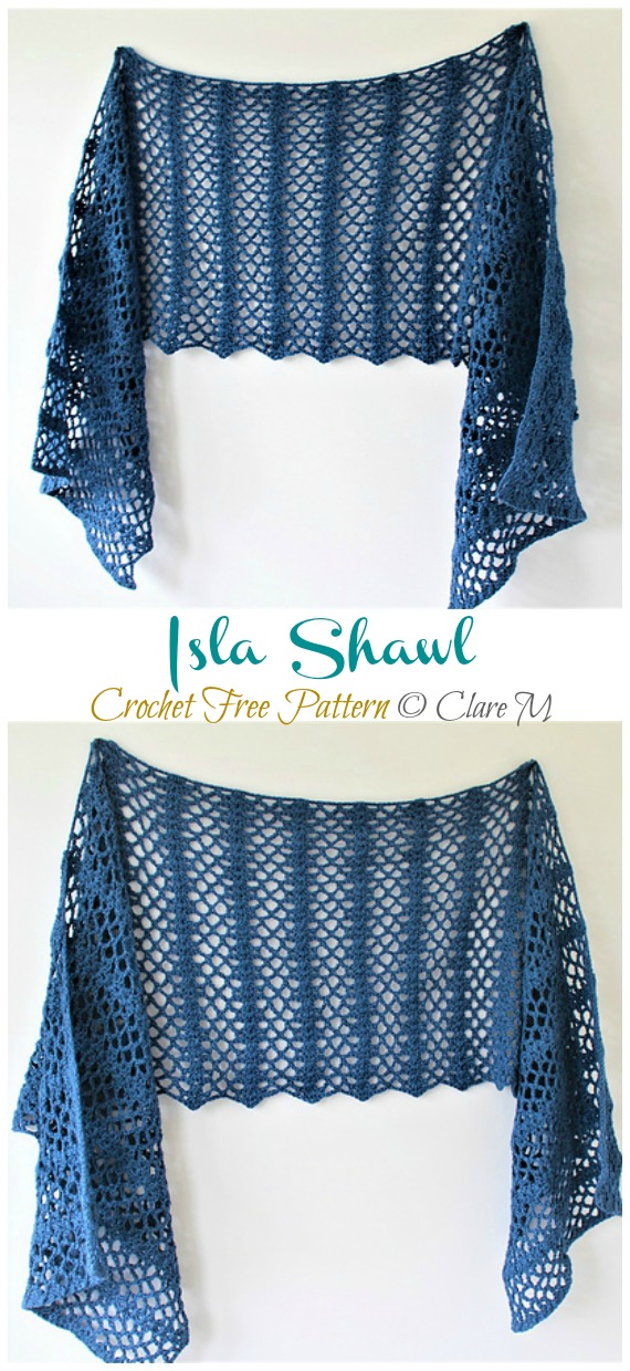 Isla Lace Shawl Crochet Free Pattern  - Long Rectangle #Shawl; Free #Crochet; Pattern