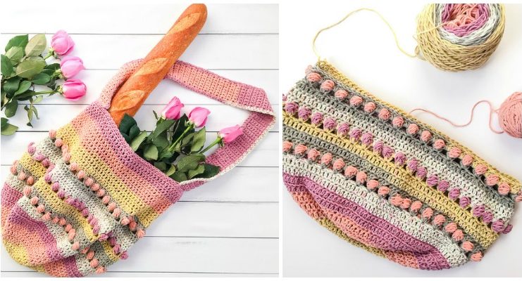 Rosebuds Market Bag Crochet Free Pattern -#Crochet; Market Grocery #Bag;Free Patterns