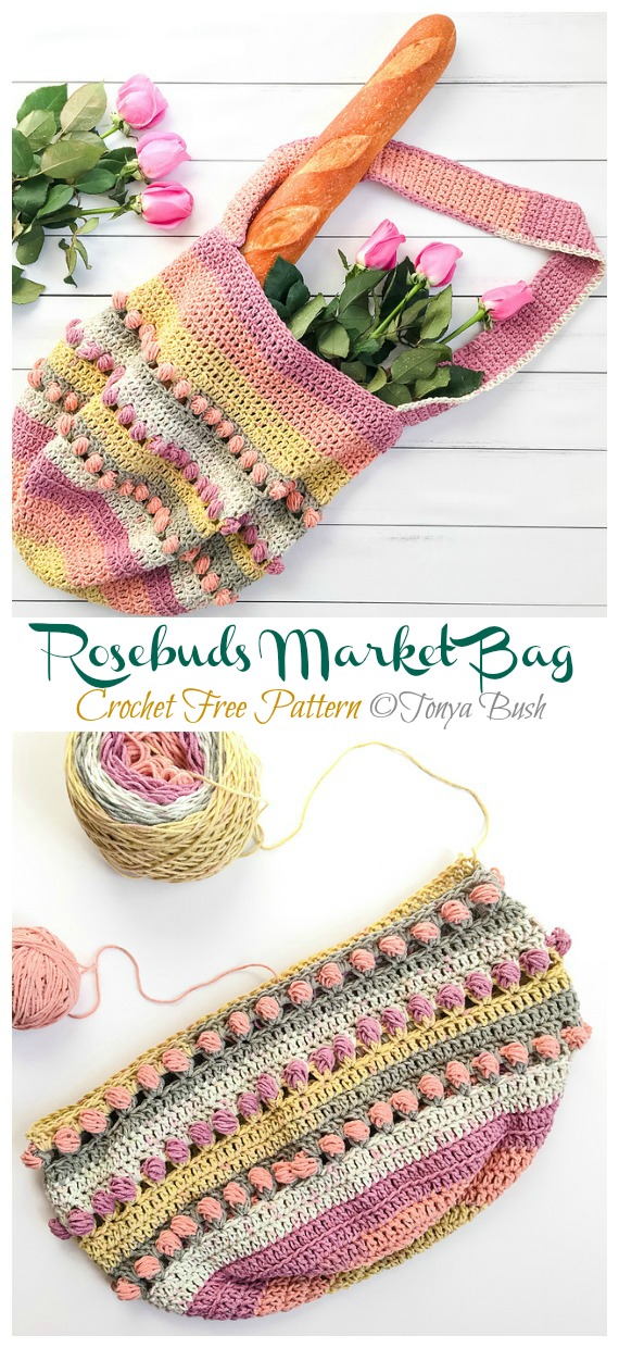 Rosebuds Market Bag Crochet Free Pattern -#Crochet; Market Grocery #Bag;Free Patterns