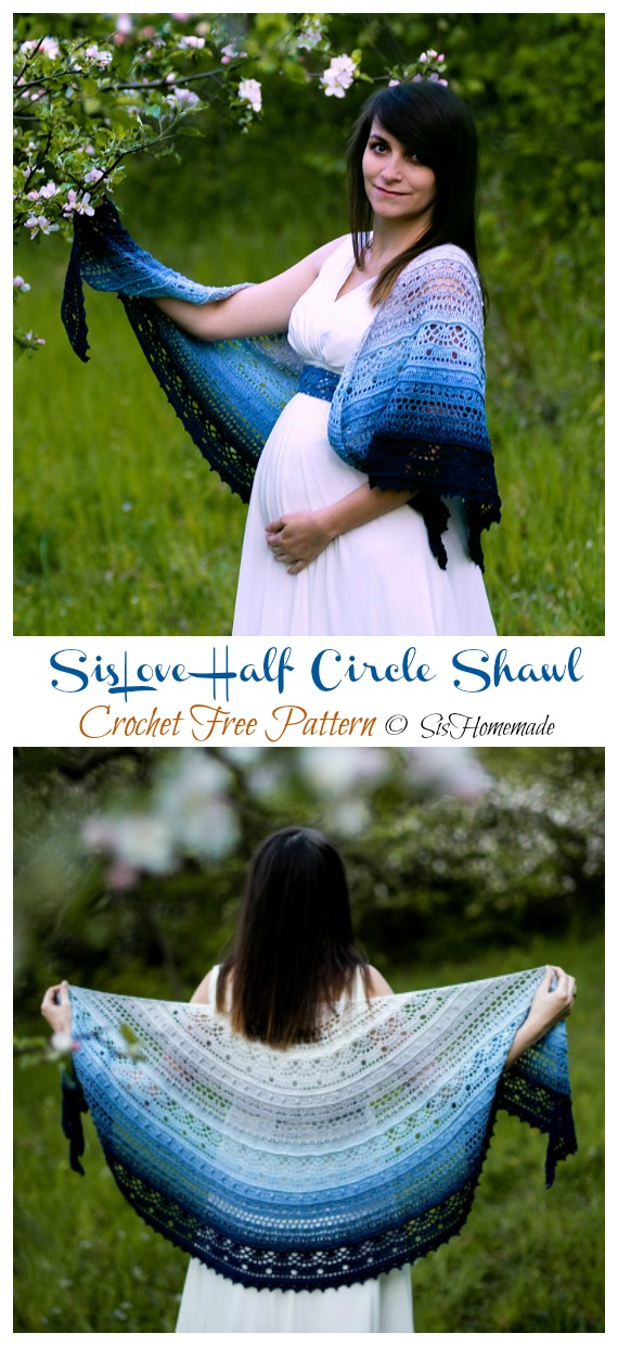 SisLove Half Circle Shawl Crochet Free Pattern - Women Lace #Shawl; Free #Crochet; Patterns