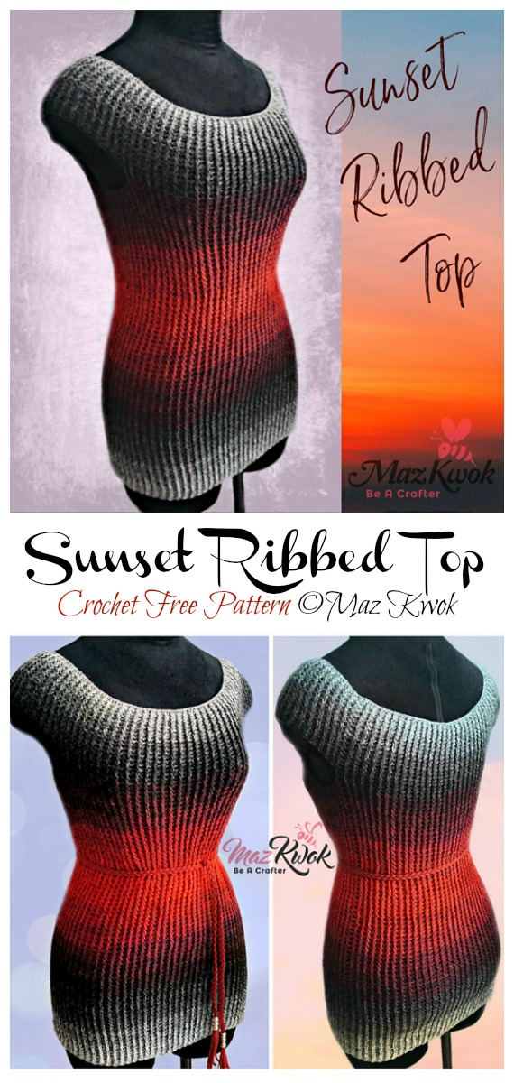 Sunset Ribbed Top Crochet Free Pattern- Women Summer #Top Free #Crochet; Patterns