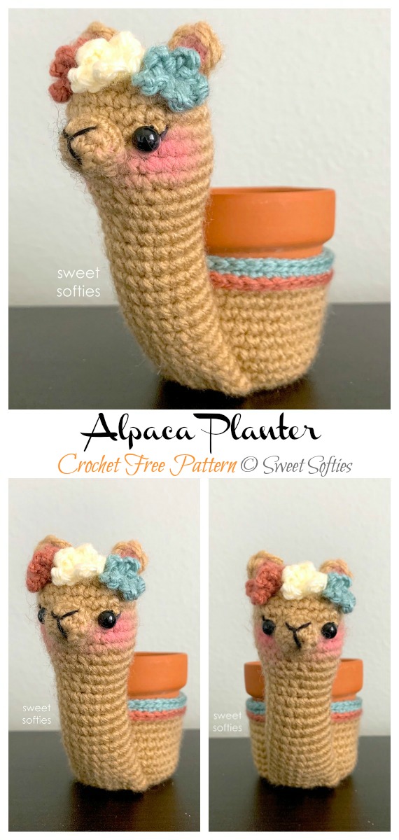 Alpaca Planter Crochet Free Pattern -  - #Planter; Cozy Free #Crochet; Patterns