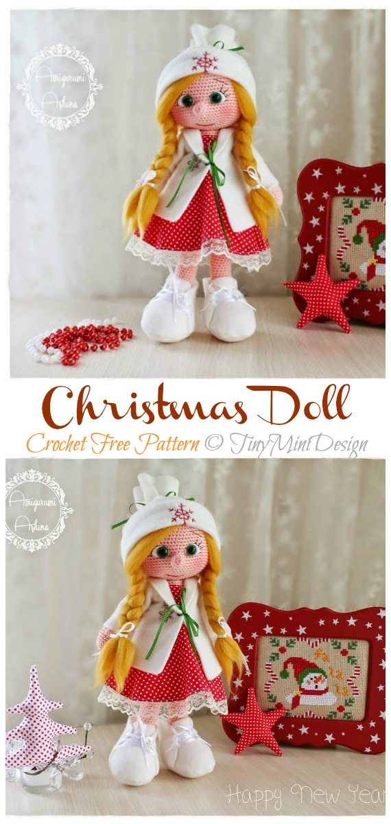 Amigurumi Christmas Doll Crochet Free Pattern- Crochet #Dolls; #Amigurumi; Free Patterns 