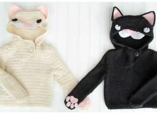 Baby Cat Hoodie Sweater Crochet Free Pattern - Baby #Pullover; Sweater Free #Crochet; Patterns