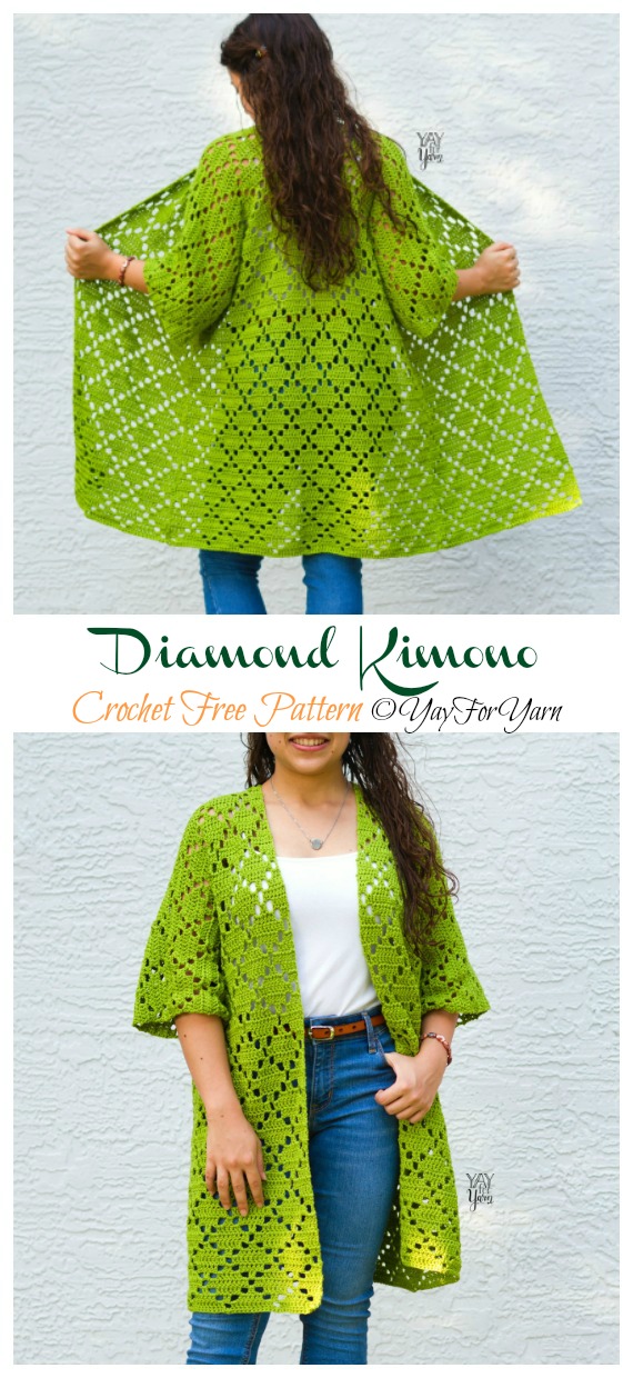 Diamond Kimono Crochet Free Pattern- Women #Kimono; #Cardigan; Free #Crochet; Patterns