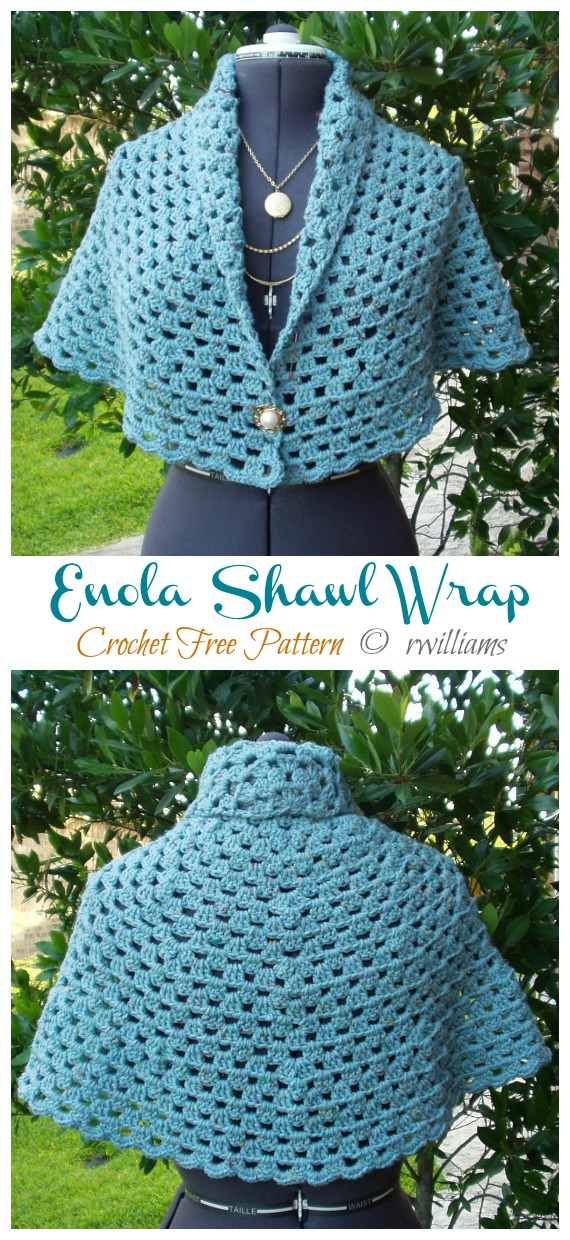 Enola Shawl Wrap Crochet Free Pattern - Women Lace #Shawl; Free #Crochet; Patterns