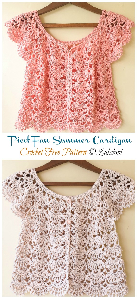 Picot Fan Summer Cardigan Free Crochet Pattern - Lace #Cardigan;  #Crochet; Free Patterns