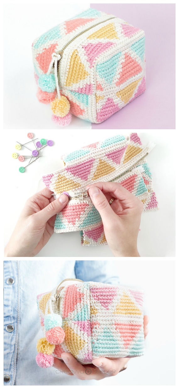 Tapestry Cube Square Makeup Pouch Crochet Free Patterns