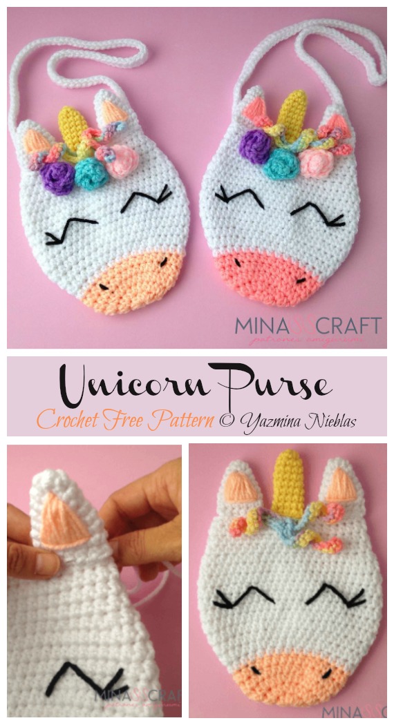 Unicorn Purse Crochet Free Pattern - Kids Shoulder #Bags; Free #Crochet; Patterns