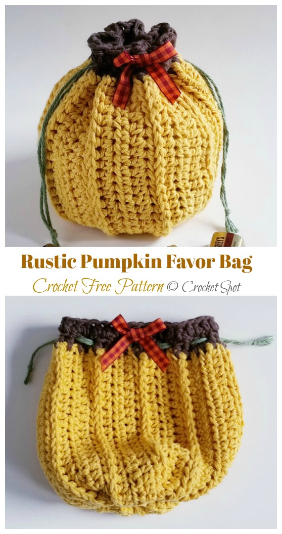 Rustic Pumpkin Favor Bag Crochet Free Pattern - Last-Minute #Pumpkin; Projects #Crochet; Free Patterns