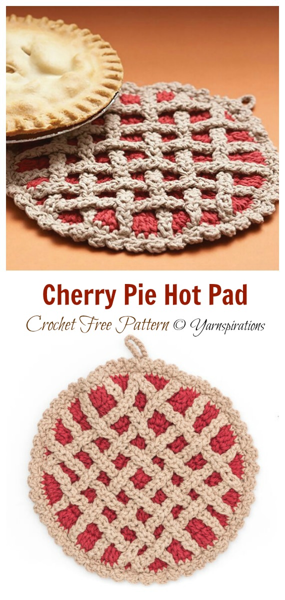 Cherry Pie Hot Pad Crochet Free Pattern #Kitchen