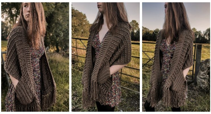 Ribbed Shawl With Pockets Crochet Free Pattern [Video] - Long Rectangle #Shawl; Free #Crochet; Pattern