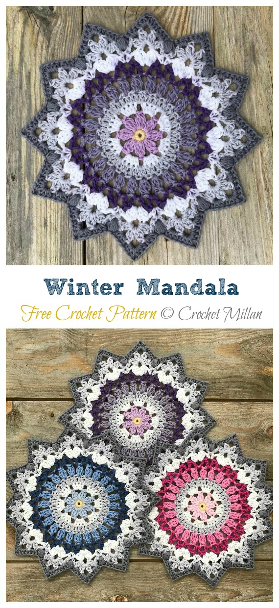 Winter Mandala Crochet Free Pattern - Decorative #Doily; Free #Crochet; Patterns