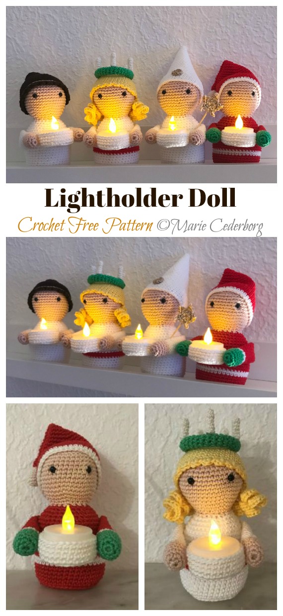 Amigurumi Christmas Lightholder Doll Crochet Free Patterns- #Doll; Crochet #Amigurumi; Free Pattern