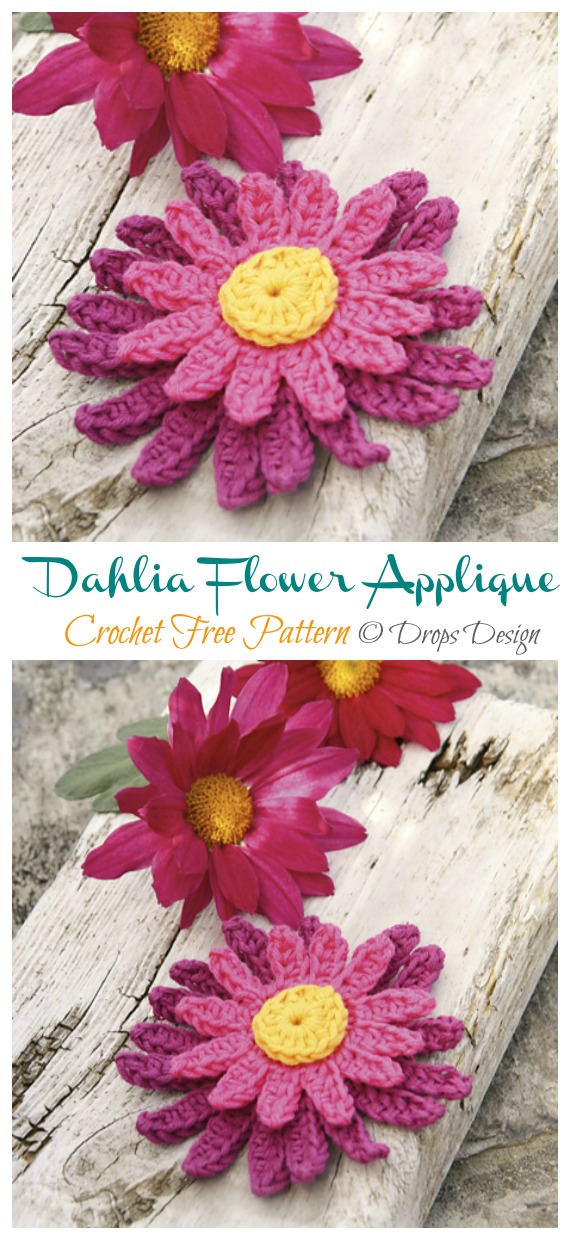 Dahlia Flower Motif  Crochet Free Pattern  - 3D Flower Free #Crochet; Patterns