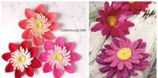 Dahlia Flower Applique Crochet Free Pattern - 3D Flower Free #Crochet; Patterns