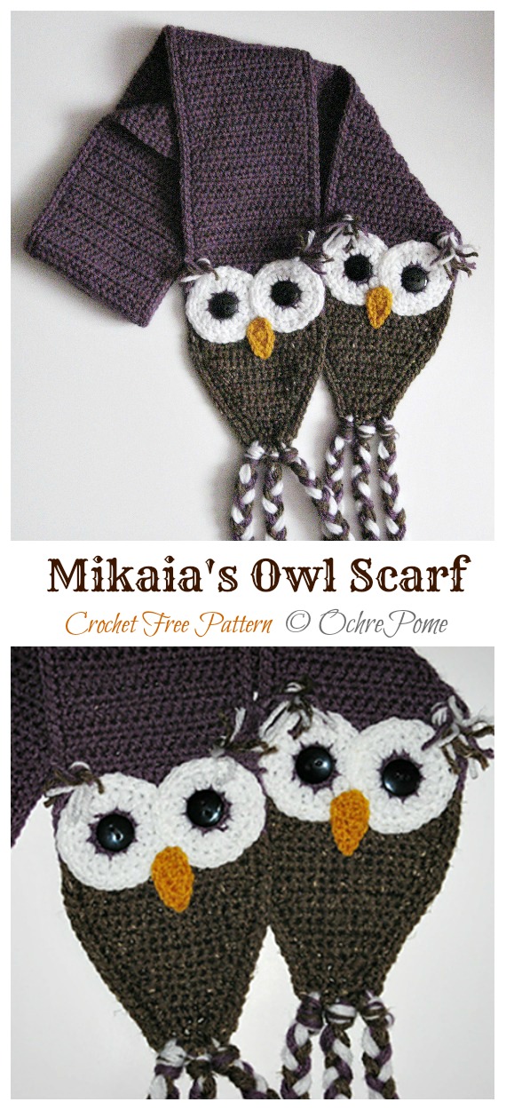 Owl Scarf Crochet Free Pattern - Kids #Scarf; Free #Crochet; Patterns