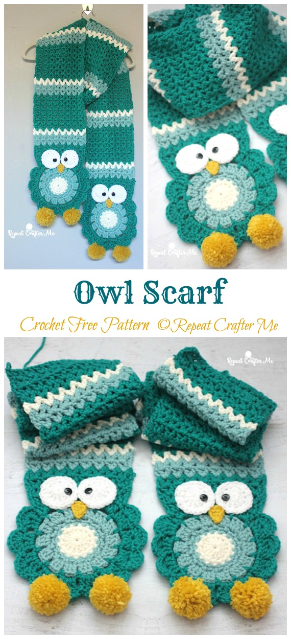 Owl Super Scarf Crochet Free Pattern  - Kids #Scarf; Free #Crochet; Patterns