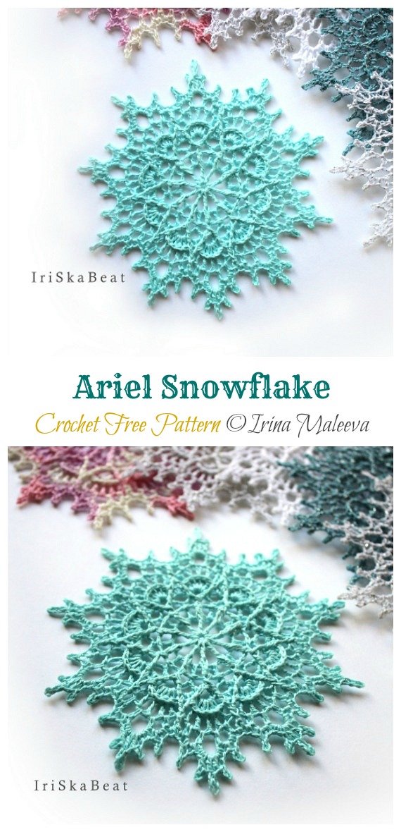 Ariel Snowflake Free Crochet Patterns -  Christmas Snowflake Ornament Free #Crochet; Patterns