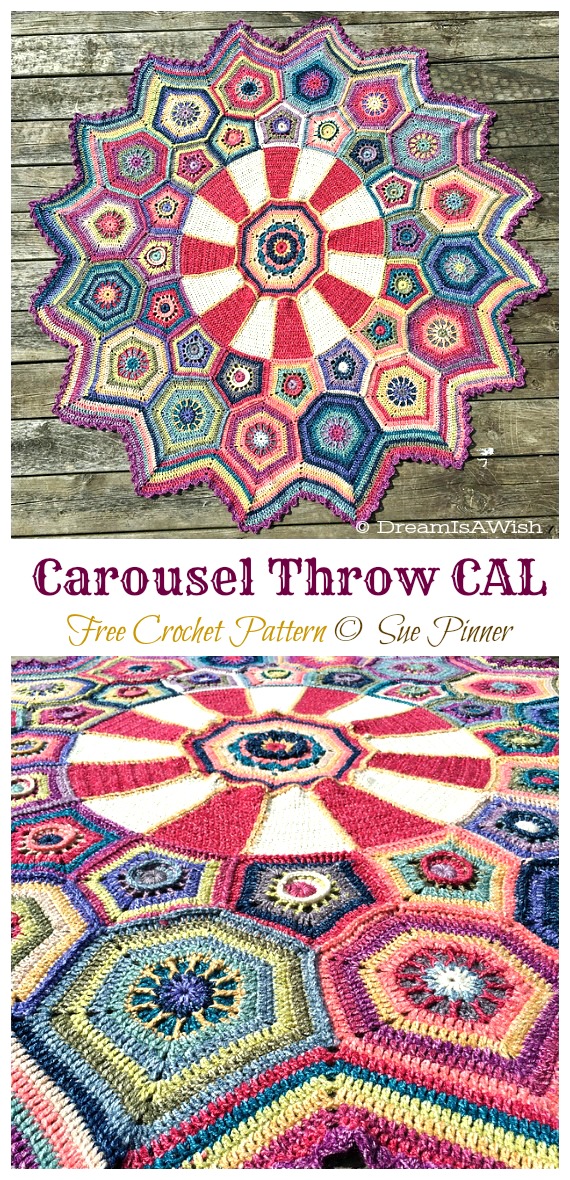 Carousel Throw Blanket CAL Crochet Free Pattern - Pentagon #Blanket; Free #Crochet; Patterns