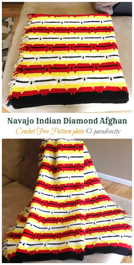 Navajo Indian Diamond Afghan Crochet Free Pattern - Stripy #Blanket; Free #Crochet; Patterns 