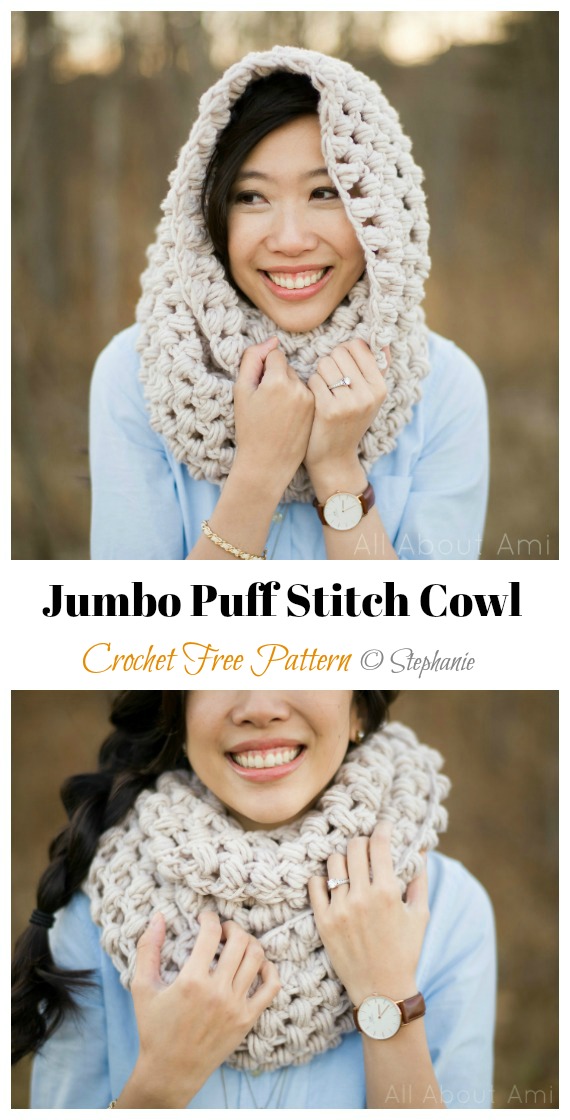 Jumbo Puff Stitch Cowl Crochet Free Patterns