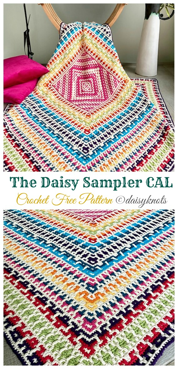 The Daisy Sampler Blanket CAL Crochet Free Pattern - #Mosaic; Blanket Free #Crochet; Pattern