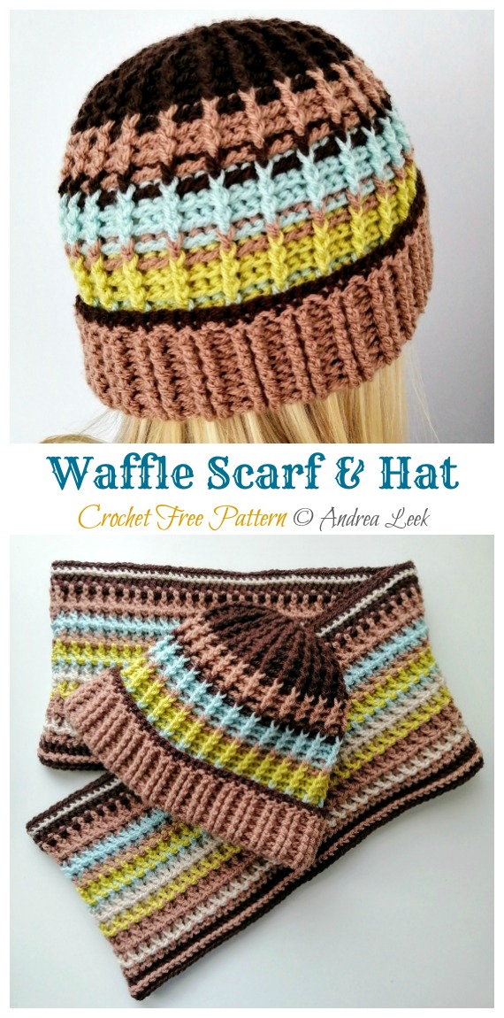 Waffle Scarf & Hat Crochet Free Pattern