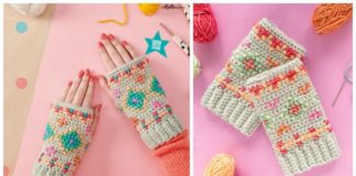 Hygge Embroidered Fingerless Gloves Crochet Free Pattern - Mitts Fingerless Gloves Free #Crochet; Patterns