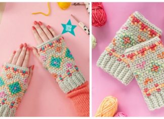 Hygge Embroidered Fingerless Gloves Crochet Free Pattern - Mitts Fingerless Gloves Free #Crochet; Patterns