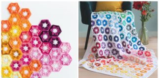 Noëlle Hexagon Flower Blanket Crochet Free Pattern - #Hexagon; Blankets Free #Crochet; Patterns