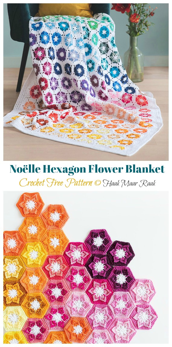 Noëlle Hexagon Flower Blanket Crochet Free Pattern - #Hexagon; Blankets Free #Crochet; Patterns