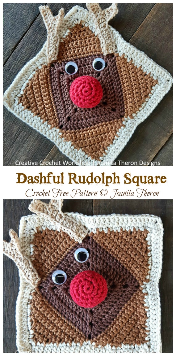Dashful Rudolph Square Crochet Free Patterns