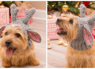 Doggie Deer Snood Crochet Free Pattern- Christmas Pet Hat #Crochet Patterns