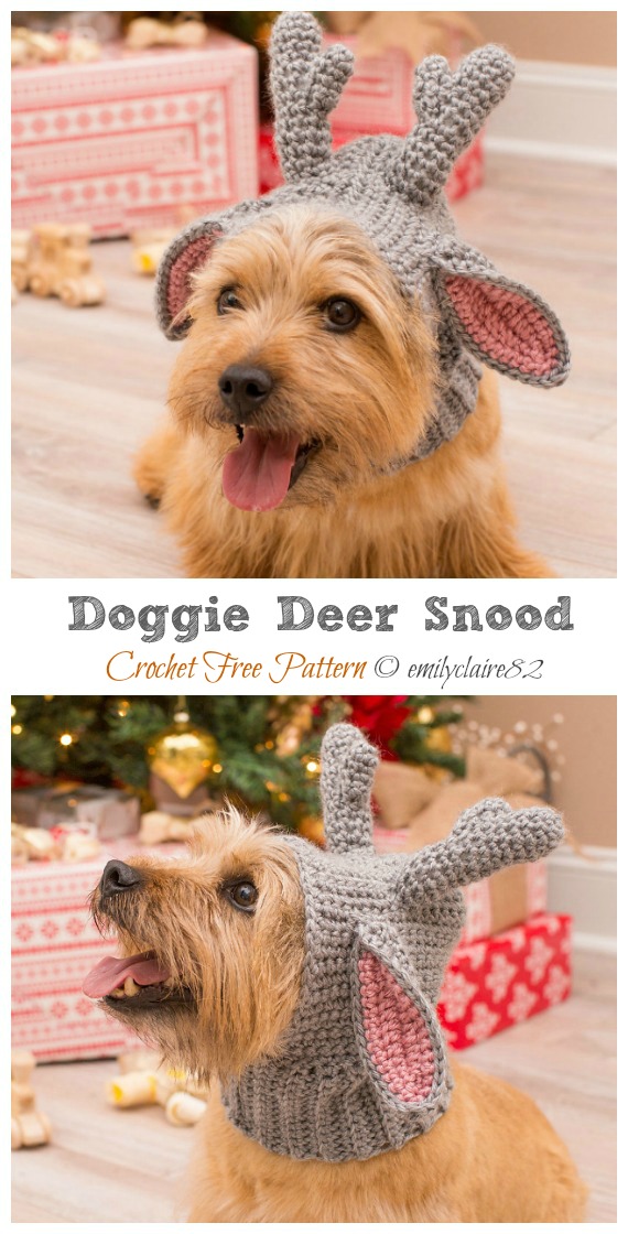 Doggie Deer Snood Crochet Free Pattern- Christmas Pet Hat #Crochet Patterns