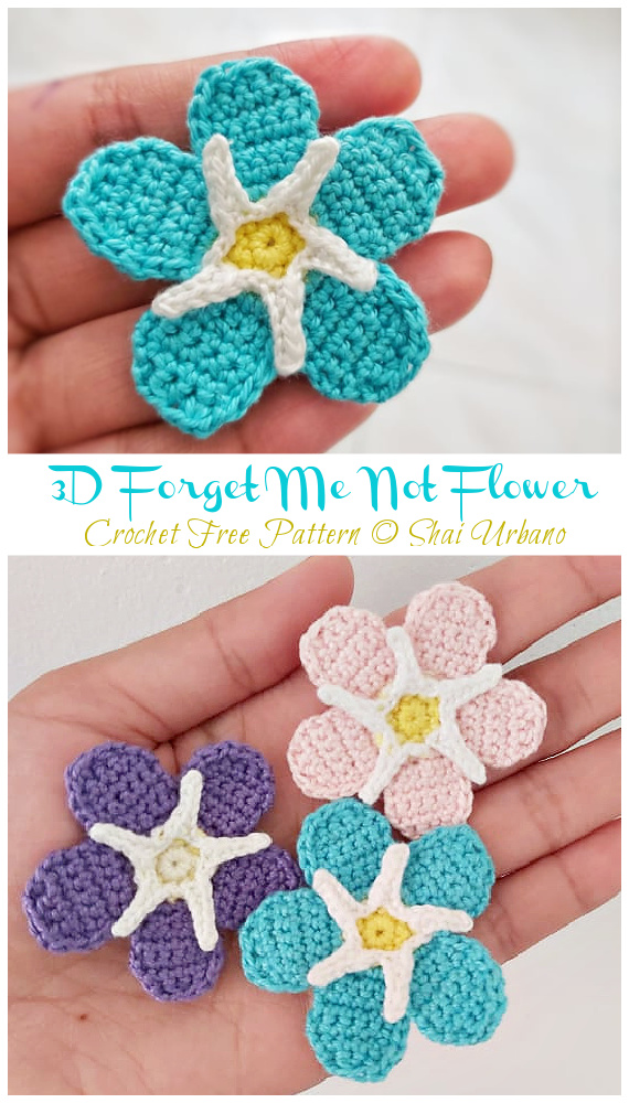 Forget Me Not Flower Crochet Free Patterns -Easy #Crochet #Flower Appliques Free Patterns