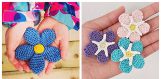 Forget Me Not Flower Crochet Free Patterns -Easy #Crochet #Flower Appliques Free Patterns