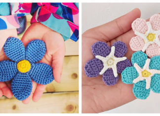 Forget Me Not Flower Crochet Free Patterns -Easy #Crochet #Flower Appliques Free Patterns