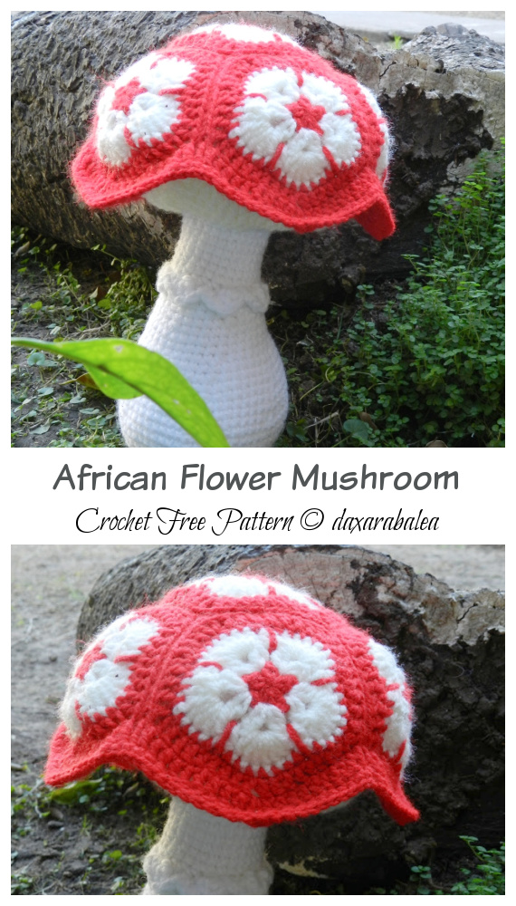 African Flower Mushroom Crochet Free Pattern - Toadstool Mushroom Free #Crochet; Patterns