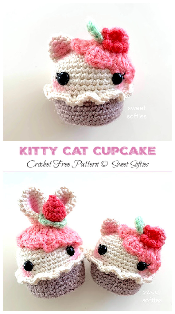 Amigurumi Kitty Cat Cupcake Crochet Free Patterns - Crochet #Food; Amigurumi Free Patterns