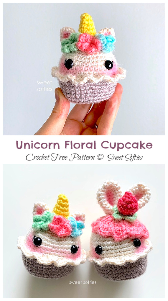 Amigurumi Unicorn Floral Cupcake Crochet Free Patterns - Crochet #Food; Amigurumi Free Patterns
