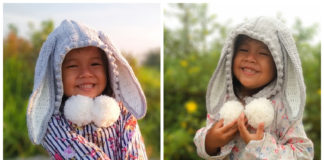 Bunny Hoodie Hat Crochet Free Pattern- Kids #Beanie; Hat Free #Crochet; Patterns