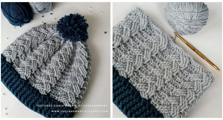 Textured Cable Beanie Hat Crochet Free Pattern - Adult Beanie #Hat; #Crochet; Free Patterns