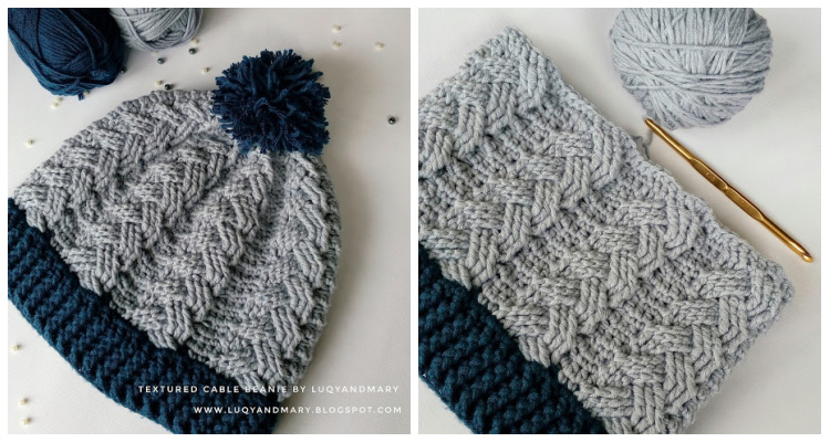 Textured Cable Beanie Hat Crochet Free 